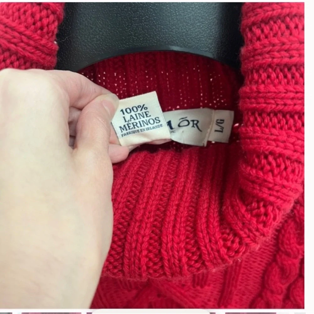 NWT Aran Mor Irish wool Women's Red Cable Knit turtleneck Sweater fisherman - Picture 7 of 10
